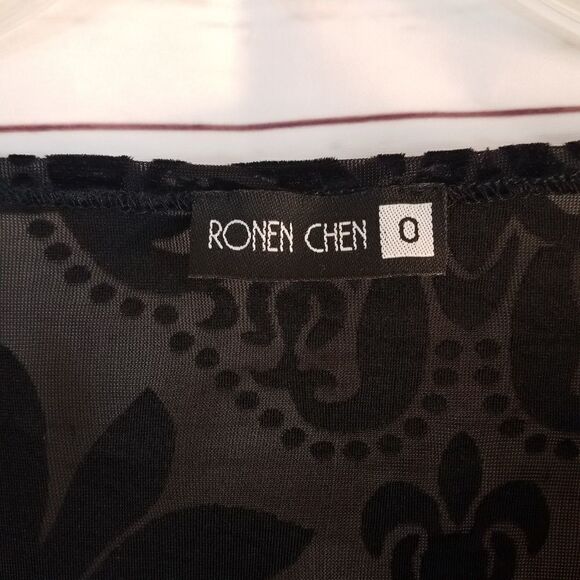 Ronen Chen Drape Neck See Through Velver Blouse - Picture 2 of 5